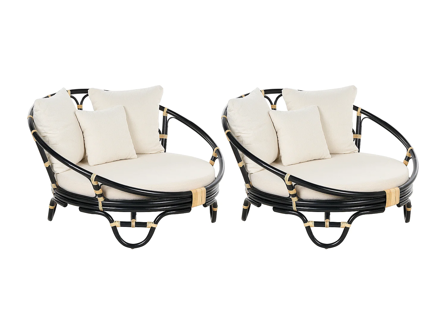 Lot de 2 lits de jardin ROSSANO Rotin Noir