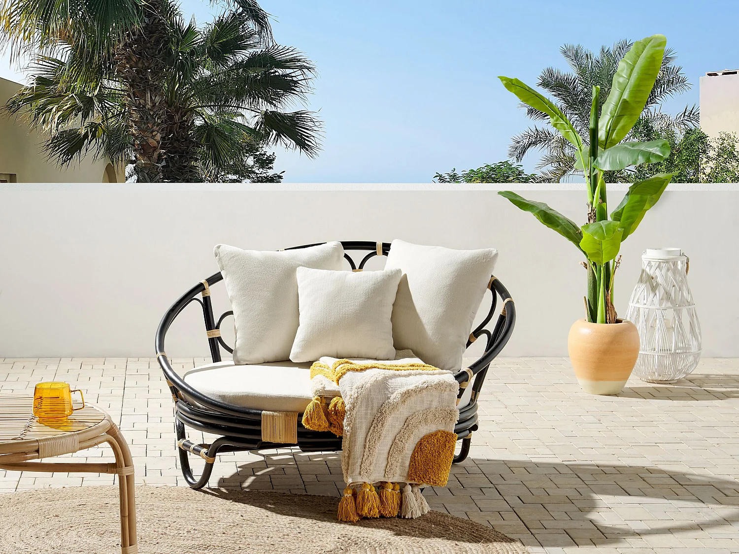 Lit de jardin ROSSANO Rotin Noir