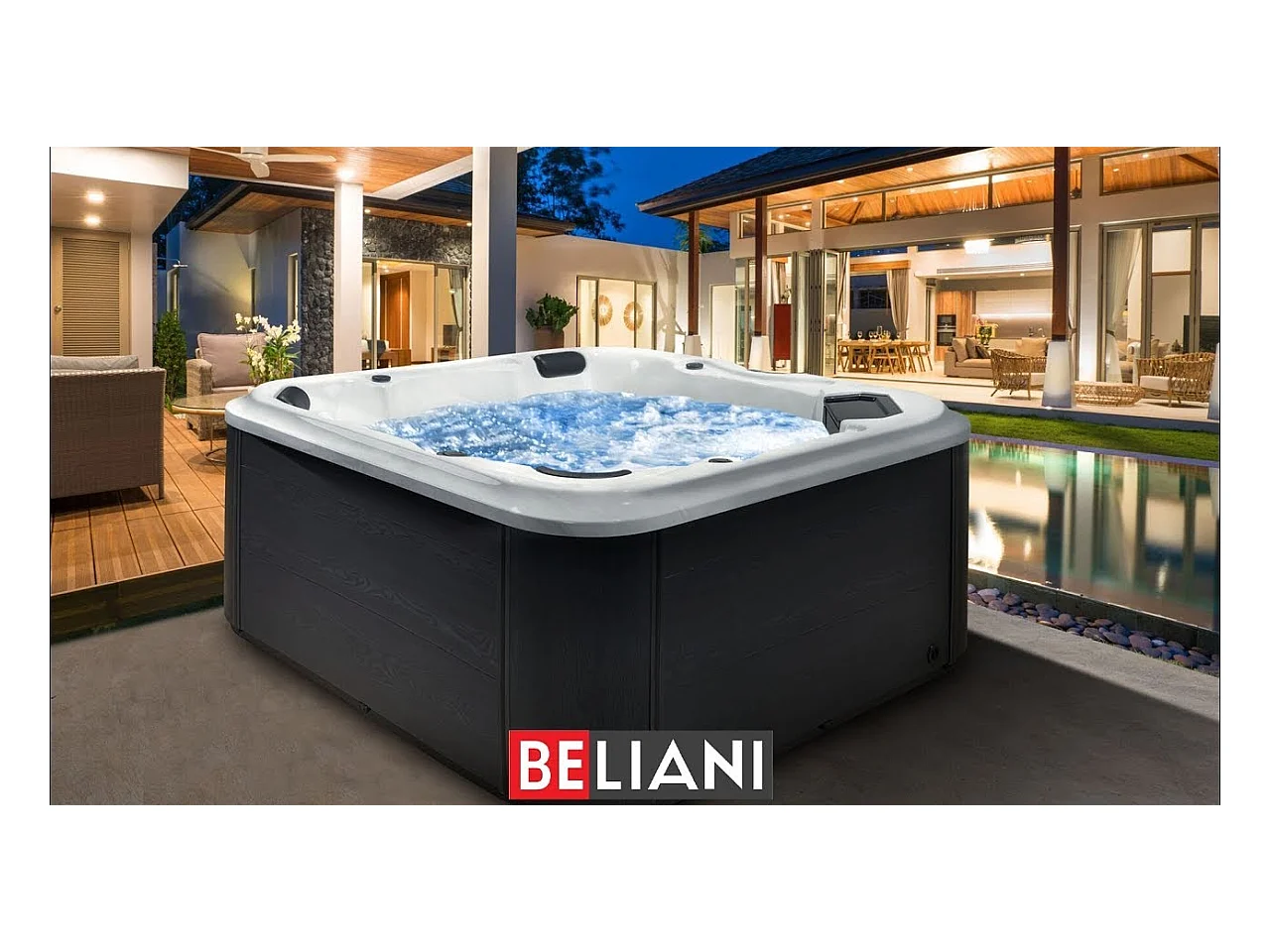 Großer Outdoor Spa Whirlpool weiß Massage / LED 210x210 cm freistehend Tularosa