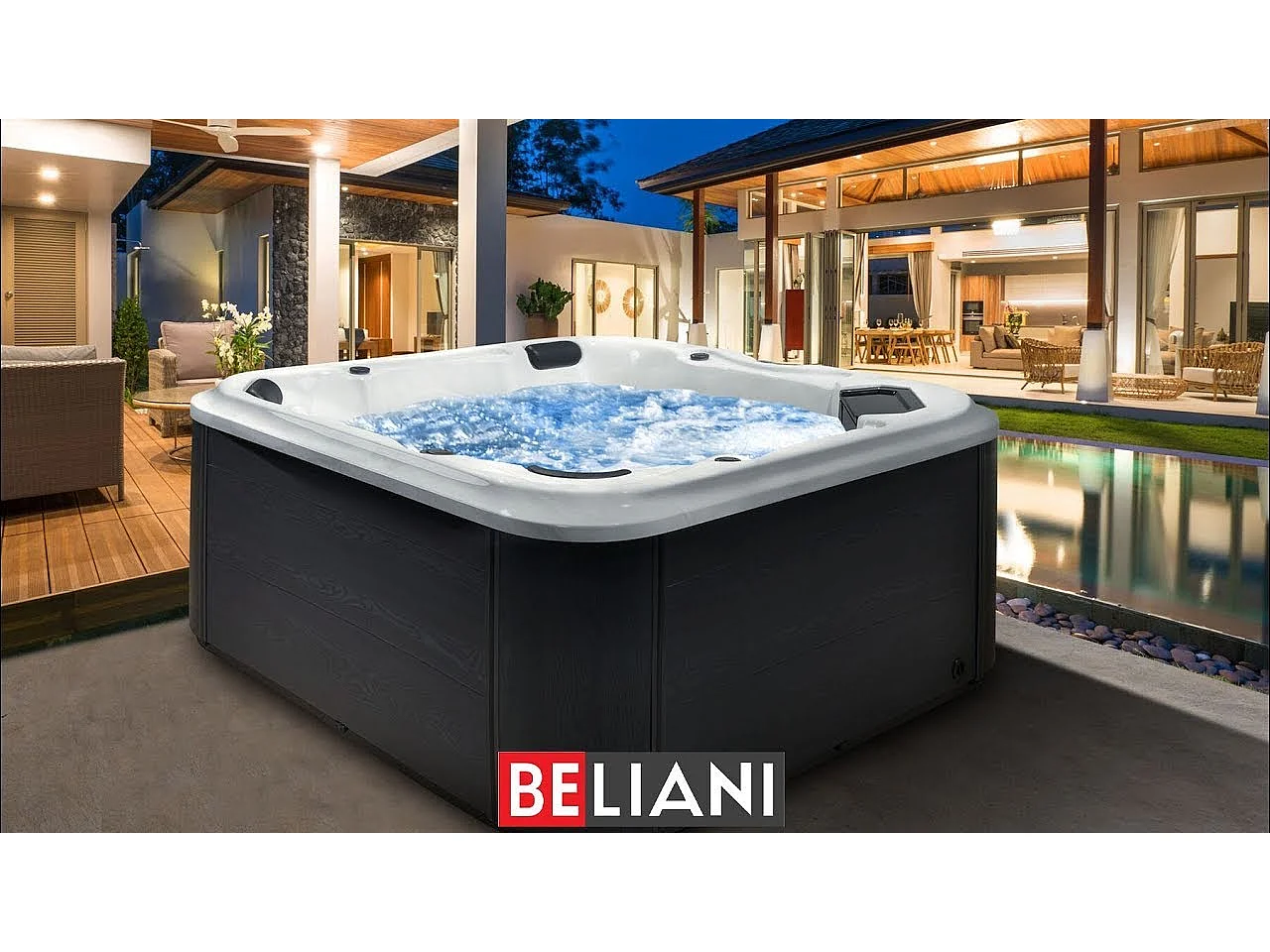 Großer Outdoor Spa Whirlpool weiß Massage / LED 210x210 cm freistehend Tularosa