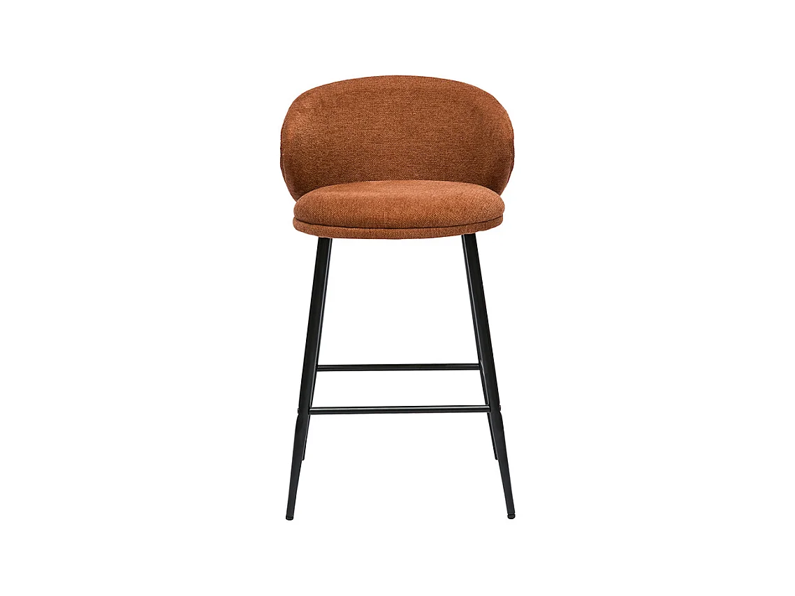 Tabourets de bar design en tissu effet velours texturé terre brûlée et métal noir (lot de 2) ROSALIE