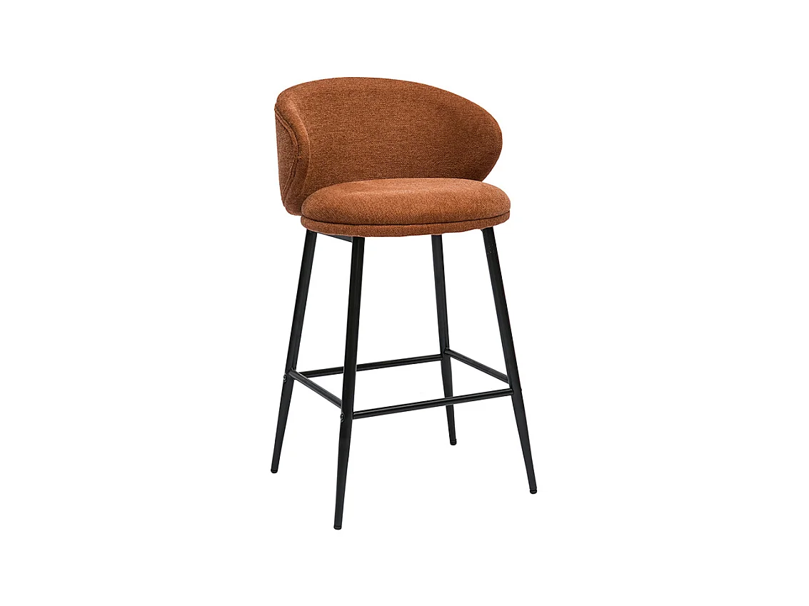 Tabourets de bar design en tissu effet velours texturé terre brûlée et métal noir (lot de 2) ROSALIE