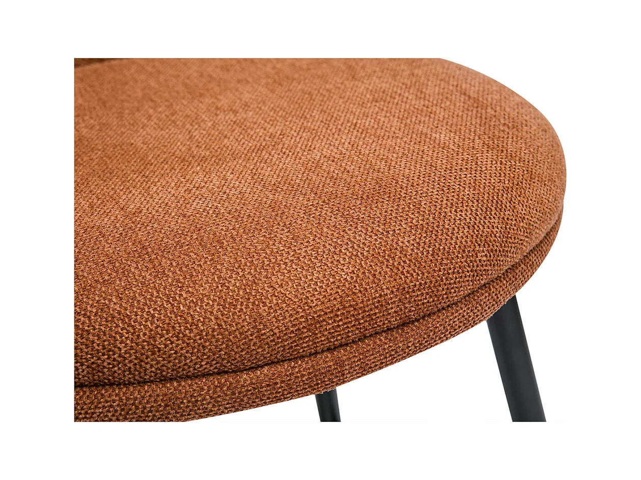 Tabourets de bar design en tissu effet velours texturé terre brûlée et métal noir (lot de 2) ROSALIE