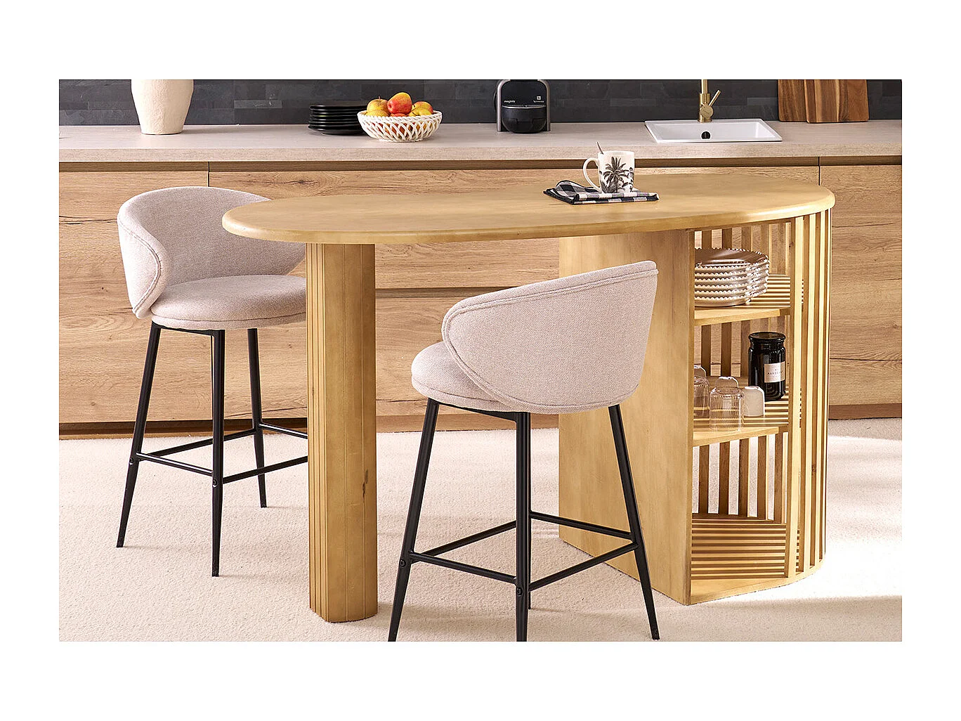 Design-Barkhocker aus Textur-Veloursstoff in verbrannter Erde und schwarzem Metall (Set von 2) ROSALIE