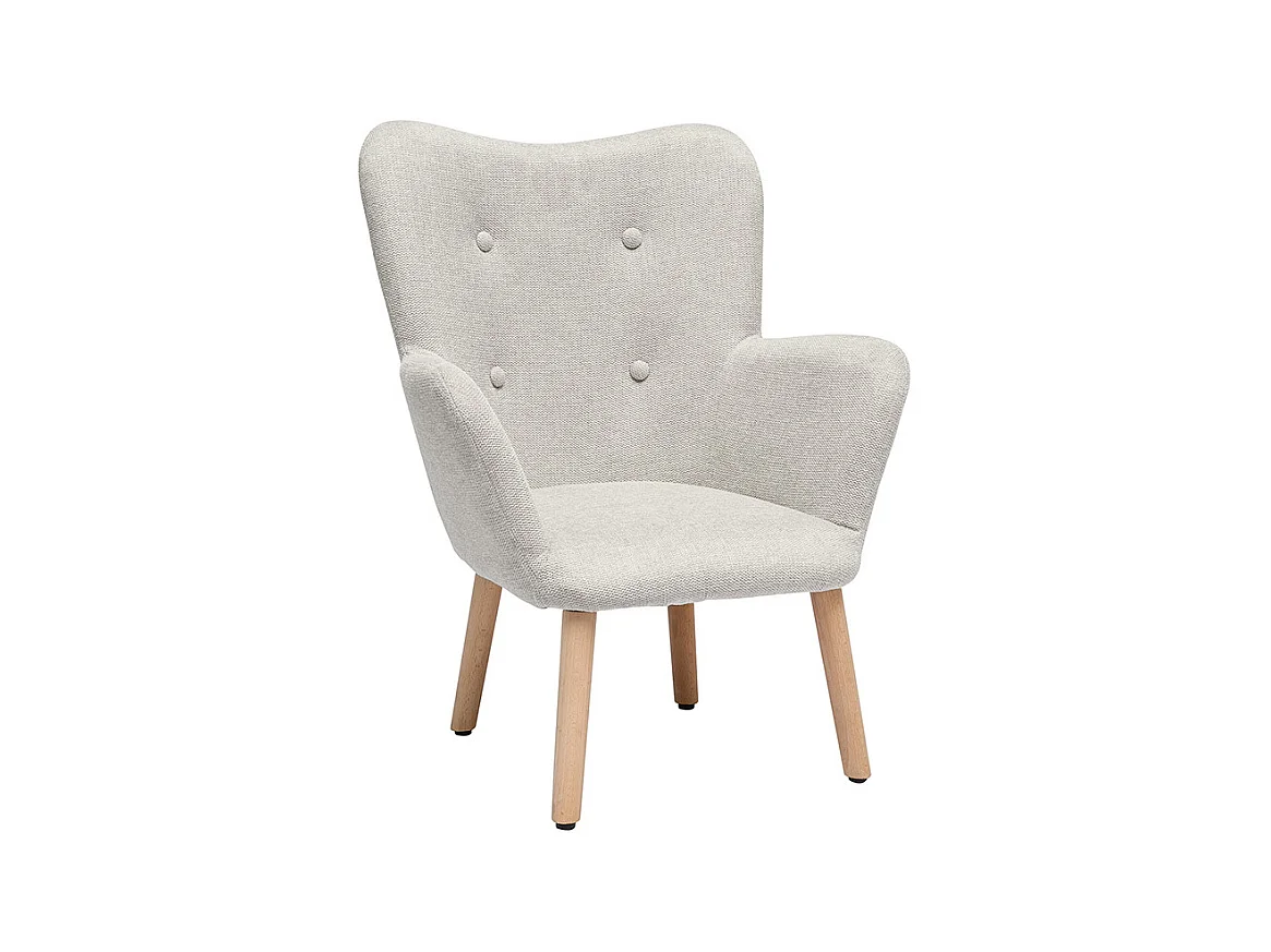 Fauteuil enfant scandinave en tissu effet velours texturé beige et bois clair BABY BRISTOL