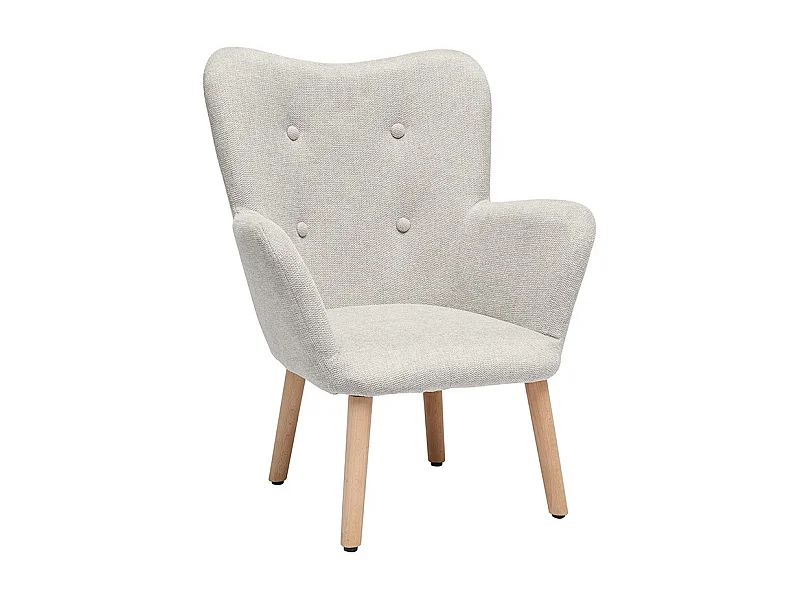 Fauteuil enfant scandinave en tissu effet velours texturé beige et bois clair BABY BRISTOL