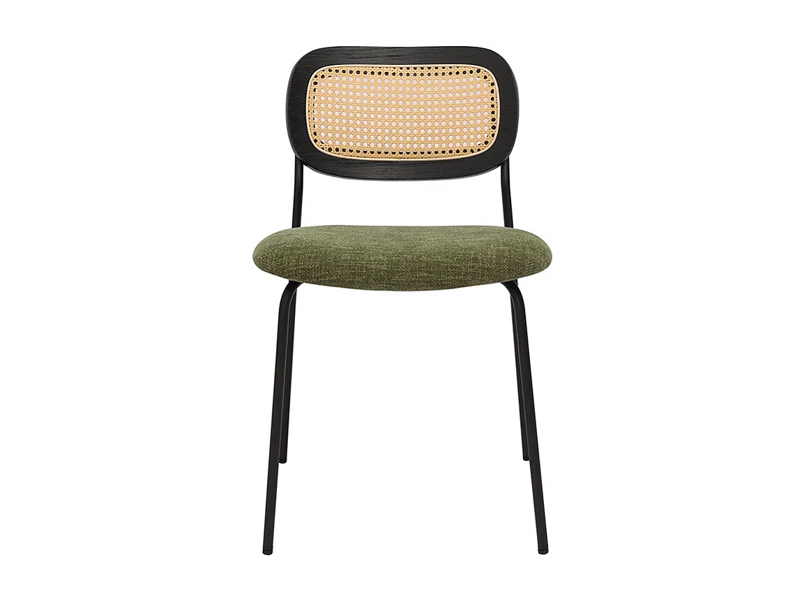 Chaises design en tissu effet velours texturé vert kaki, métal noir et cannage rotin (lot de 2) MIRANDA