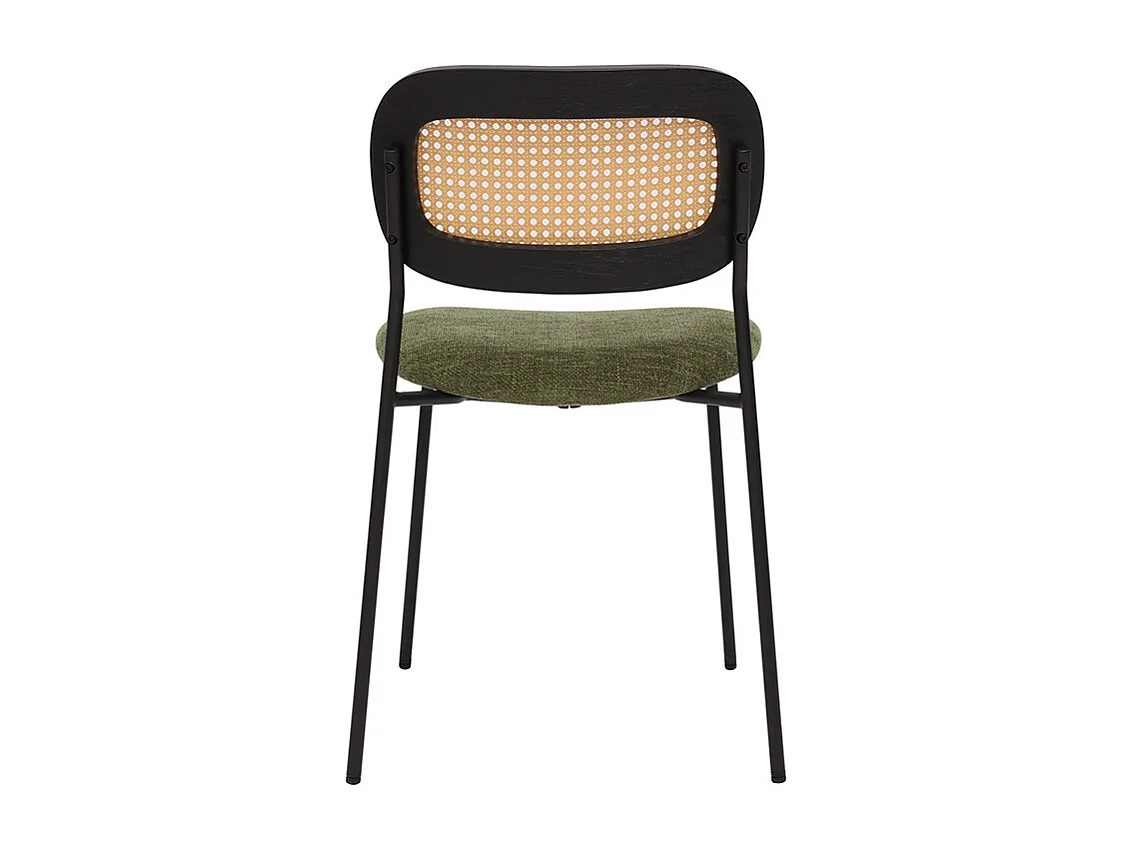 Chaises design en tissu effet velours texturé vert kaki, métal noir et cannage rotin (lot de 2) MIRANDA
