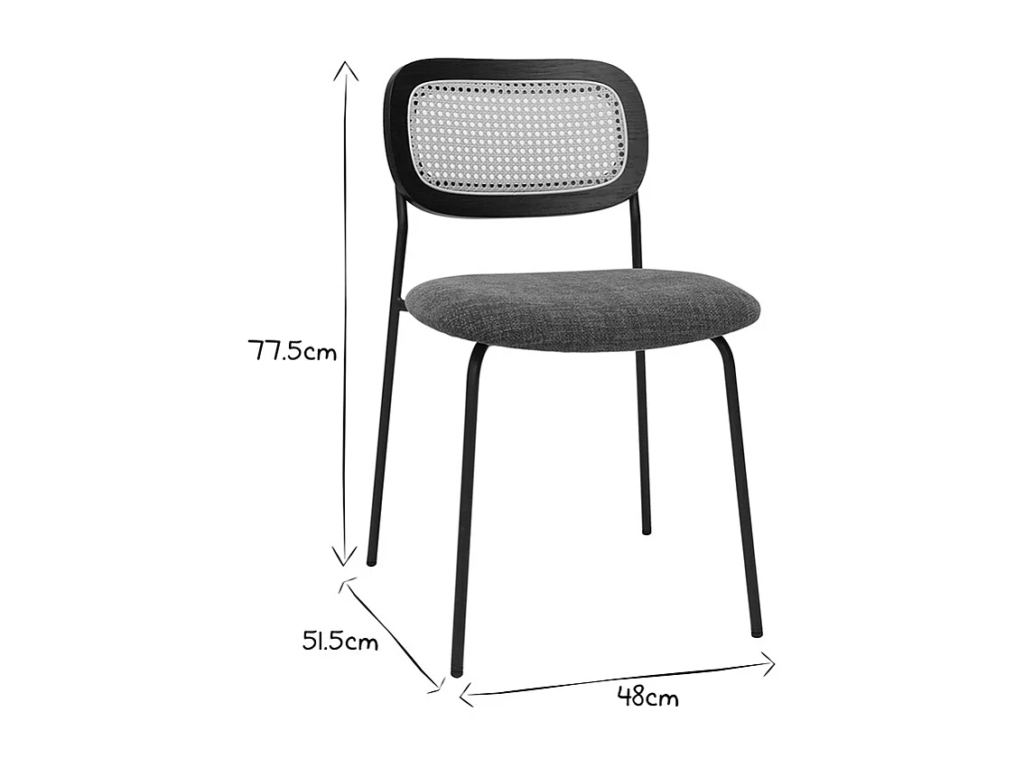 Chaises design en tissu effet velours texturé vert kaki, métal noir et cannage rotin (lot de 2) MIRANDA