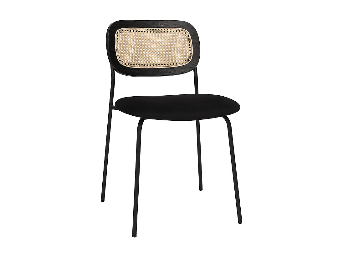 Chaises design en velours noir, métal noir et cannage rotin (lot de 2) MIRANDA