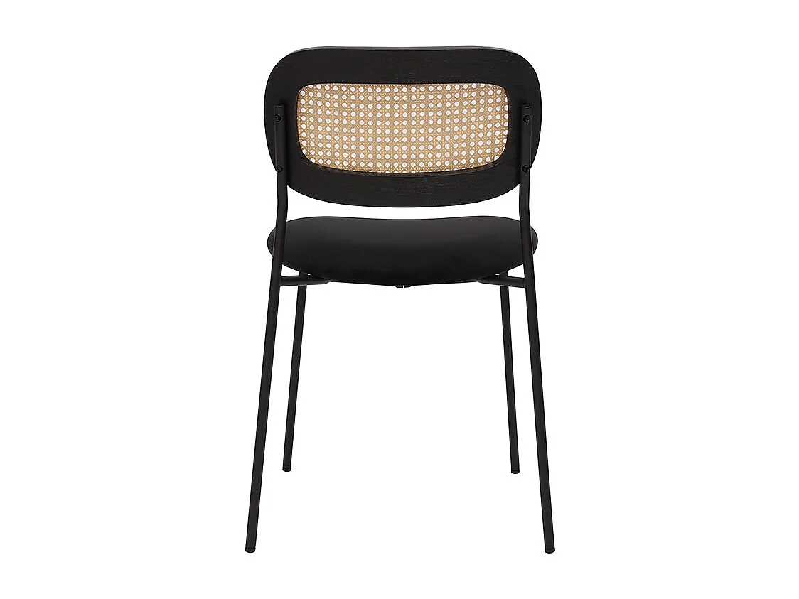 Chaises design en velours noir, métal noir et cannage rotin (lot de 2) MIRANDA