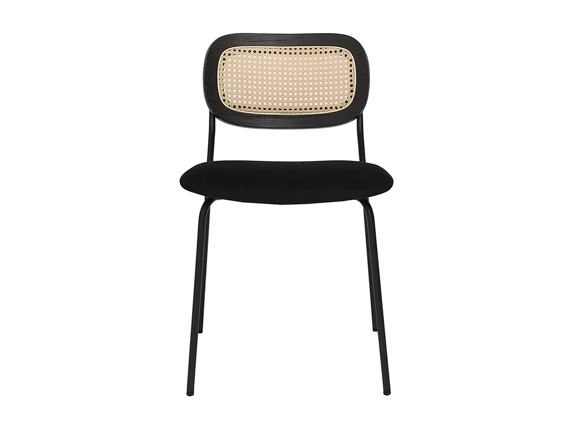 Chaises design en velours noir, métal noir et cannage rotin (lot de 2) MIRANDA