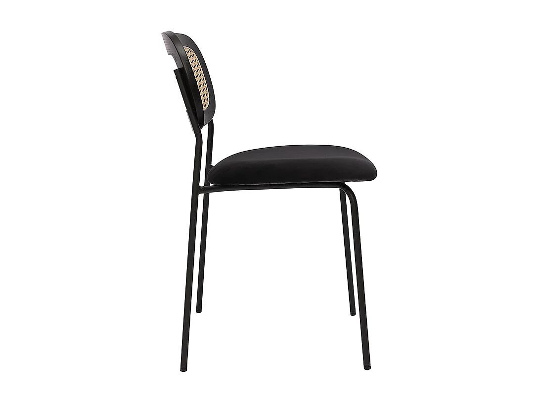 Chaises design en velours noir, métal noir et cannage rotin (lot de 2) MIRANDA