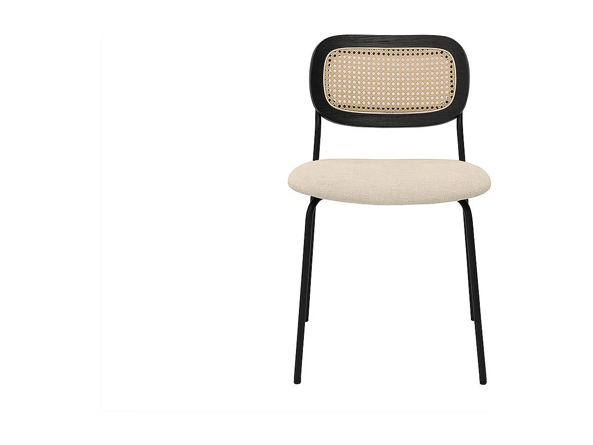 Chaises design en tissu effet velours texturé beige, métal noir et cannage rotin (lot de 2) MIRANDA