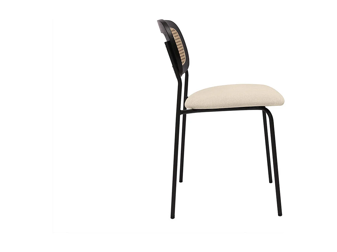 Chaises design en tissu effet velours texturé beige, métal noir et cannage rotin (lot de 2) MIRANDA