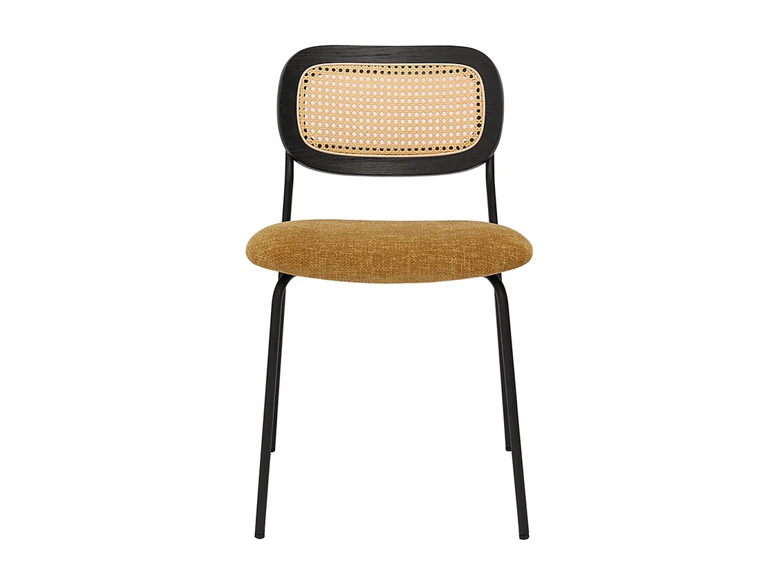 Designstühle aus texturiertem Samteffekt in Bronze, schwarzes Metall und Rattan-Geflecht (2er-Set) MIRANDA