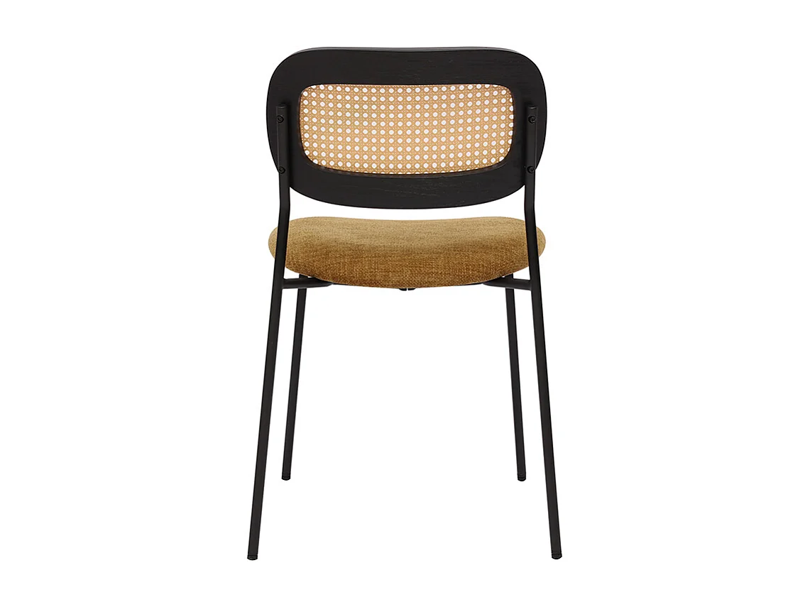 Designstühle aus texturiertem Samteffekt in Bronze, schwarzes Metall und Rattan-Geflecht (2er-Set) MIRANDA