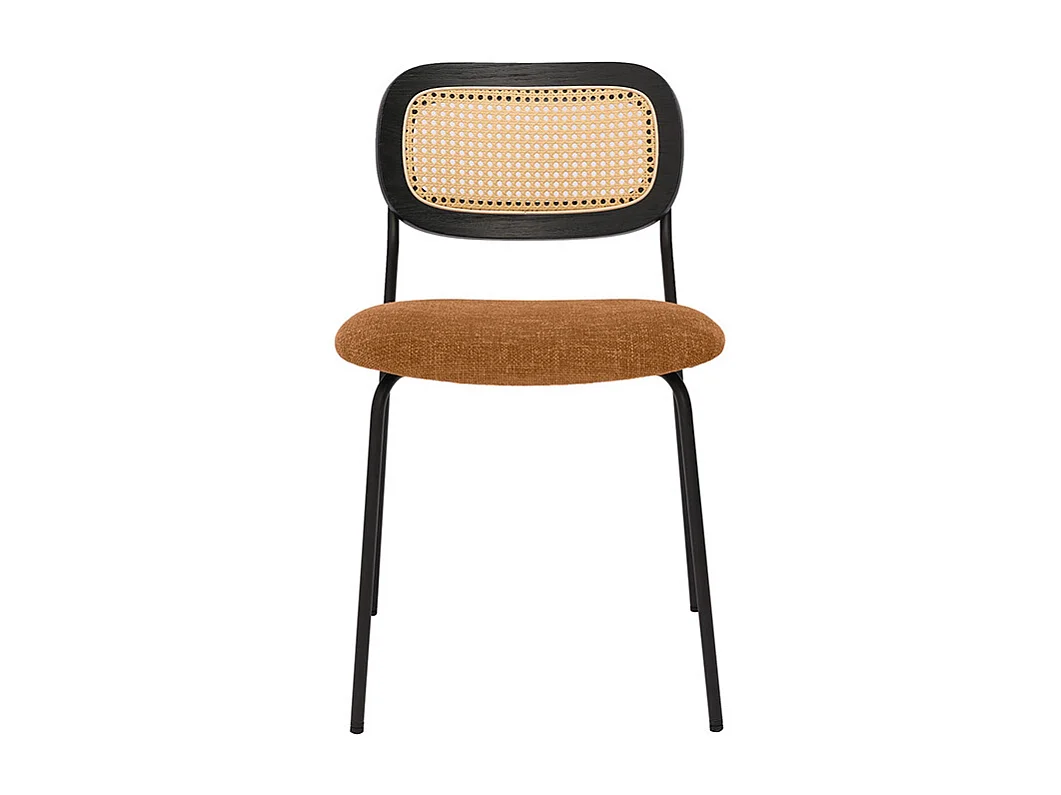 Sillas de diseño de tela de terciopelo texturizado color tierra quemada, metal negro y caña de ratán (juego de 2) MIRANDA