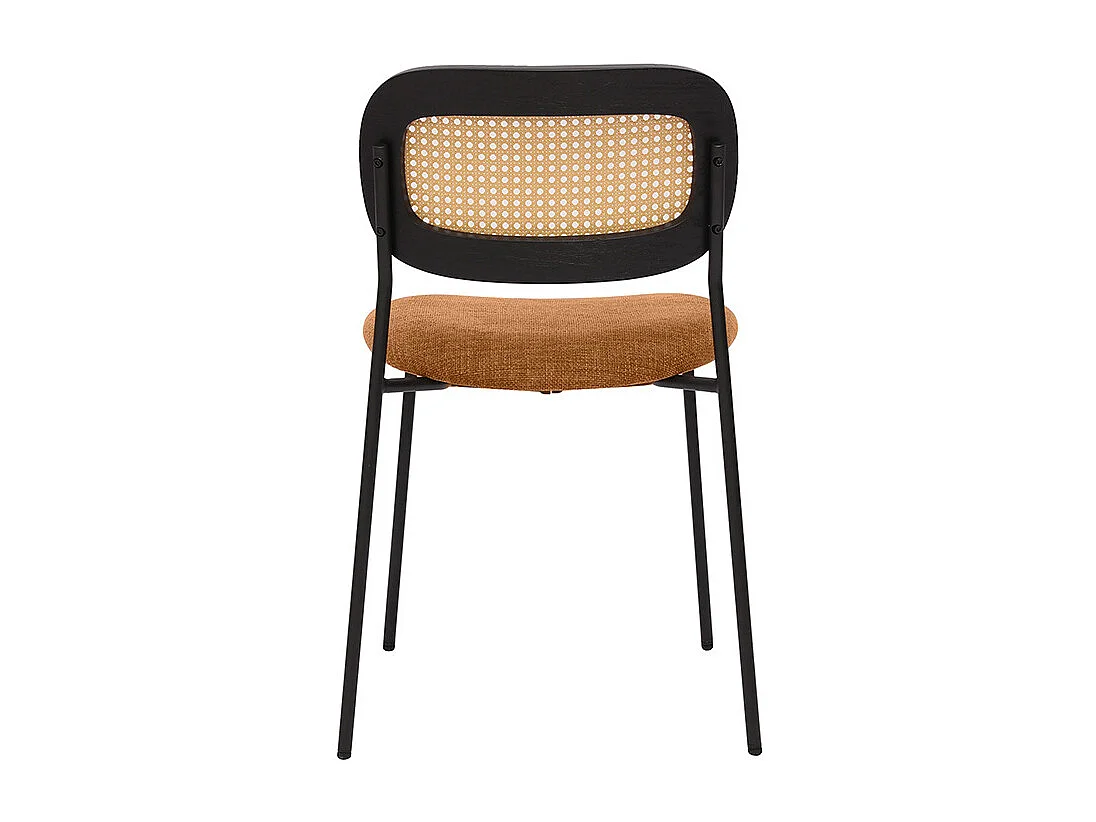 Sedie design in tessuto effetto velluto testurizzato terracotta, metallo nero e intreccio in rattan (set di 2) MIRANDA