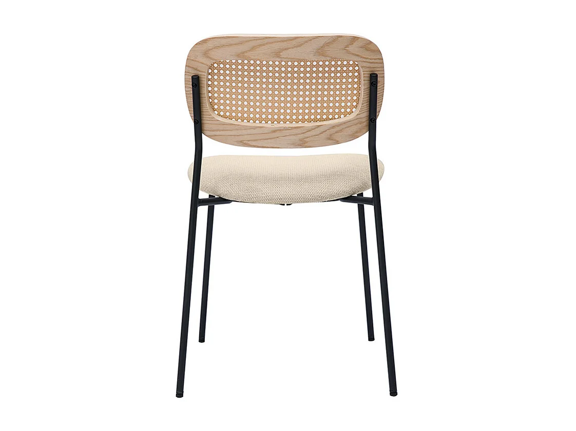 Design-Stühle in beigem strukturiertem Samteffektstoff, schwarzem Metall und Rattanwebung (2er-Set) MIRANDA