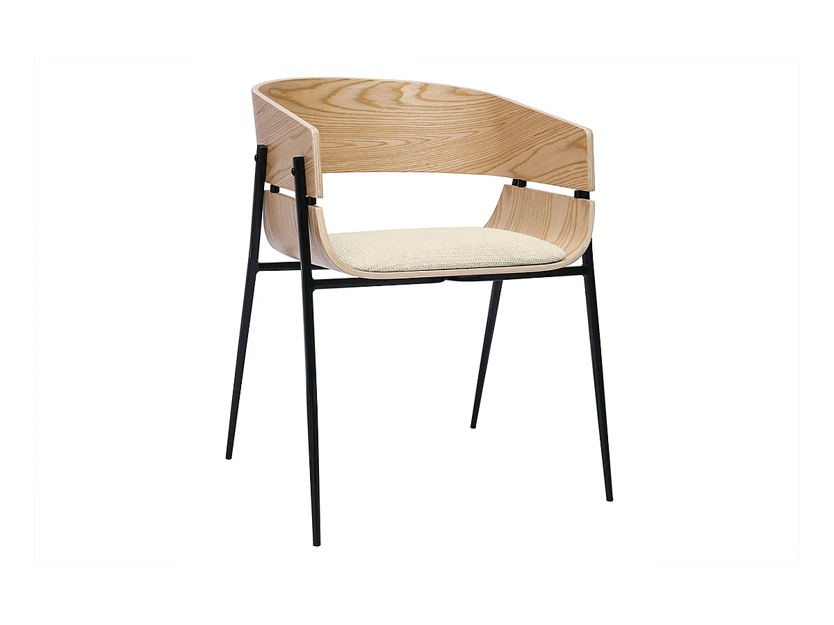 Chaise design bois clair et tissu chenille beige WESS