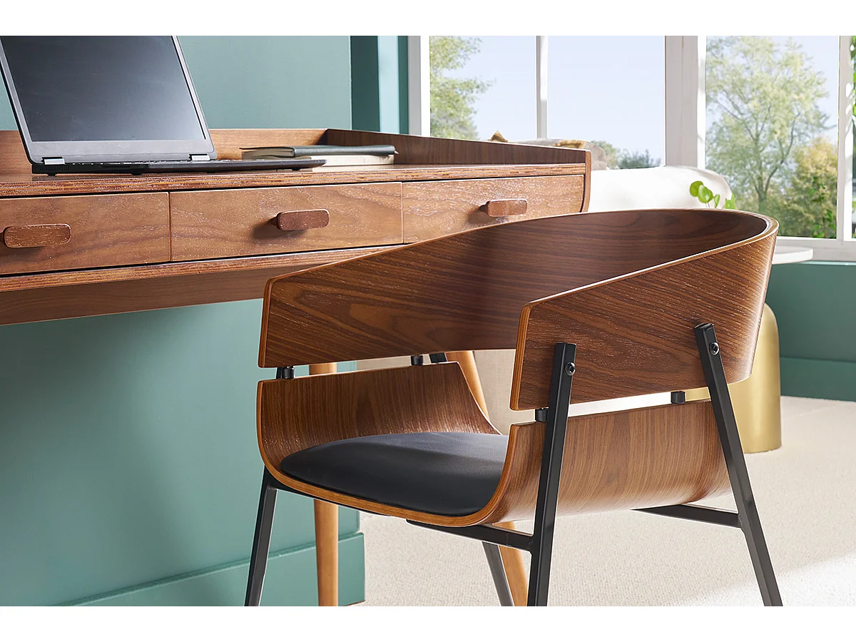 Design-Stuhl schwarz mit dunklem Holz WESS