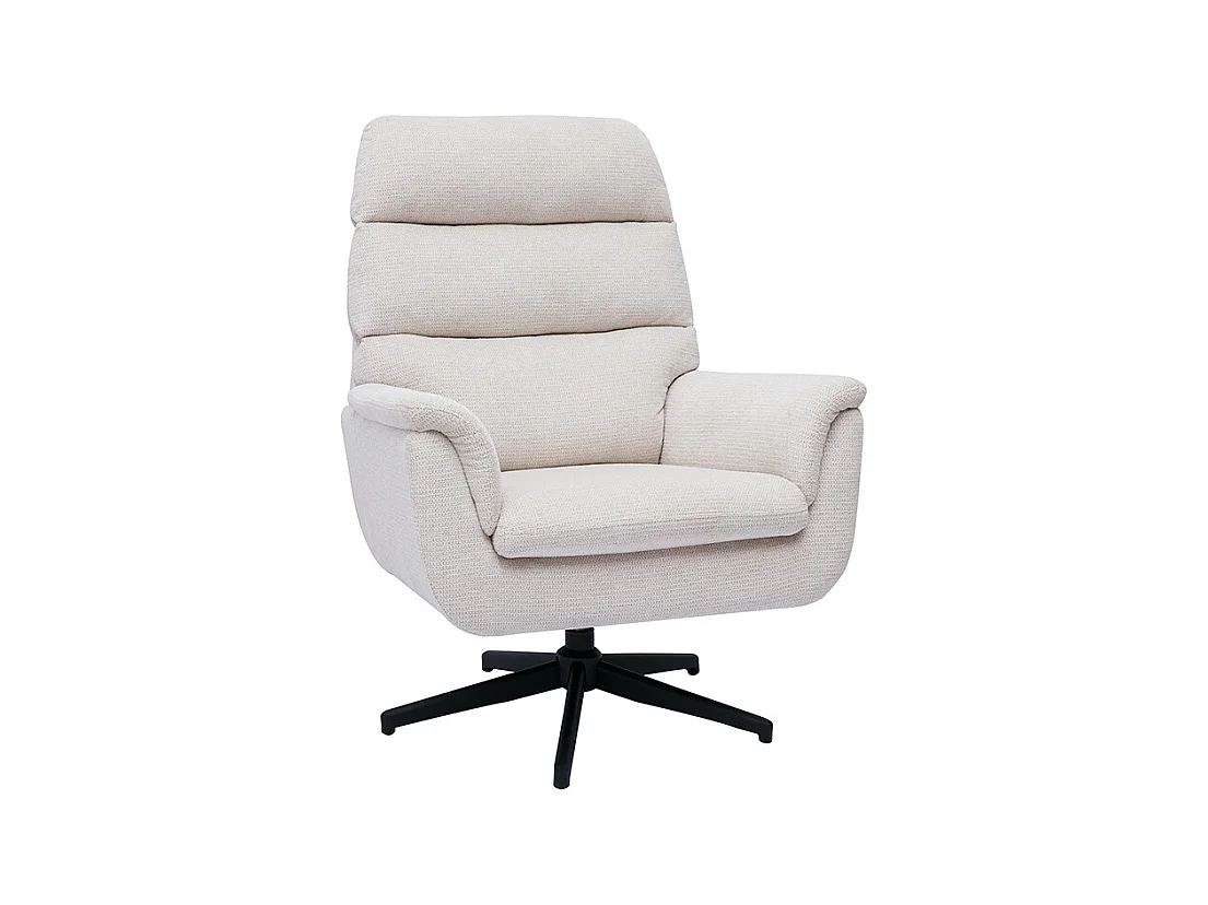 Fauteuil pivotant en tissu chenille beige et métal noir JONAH