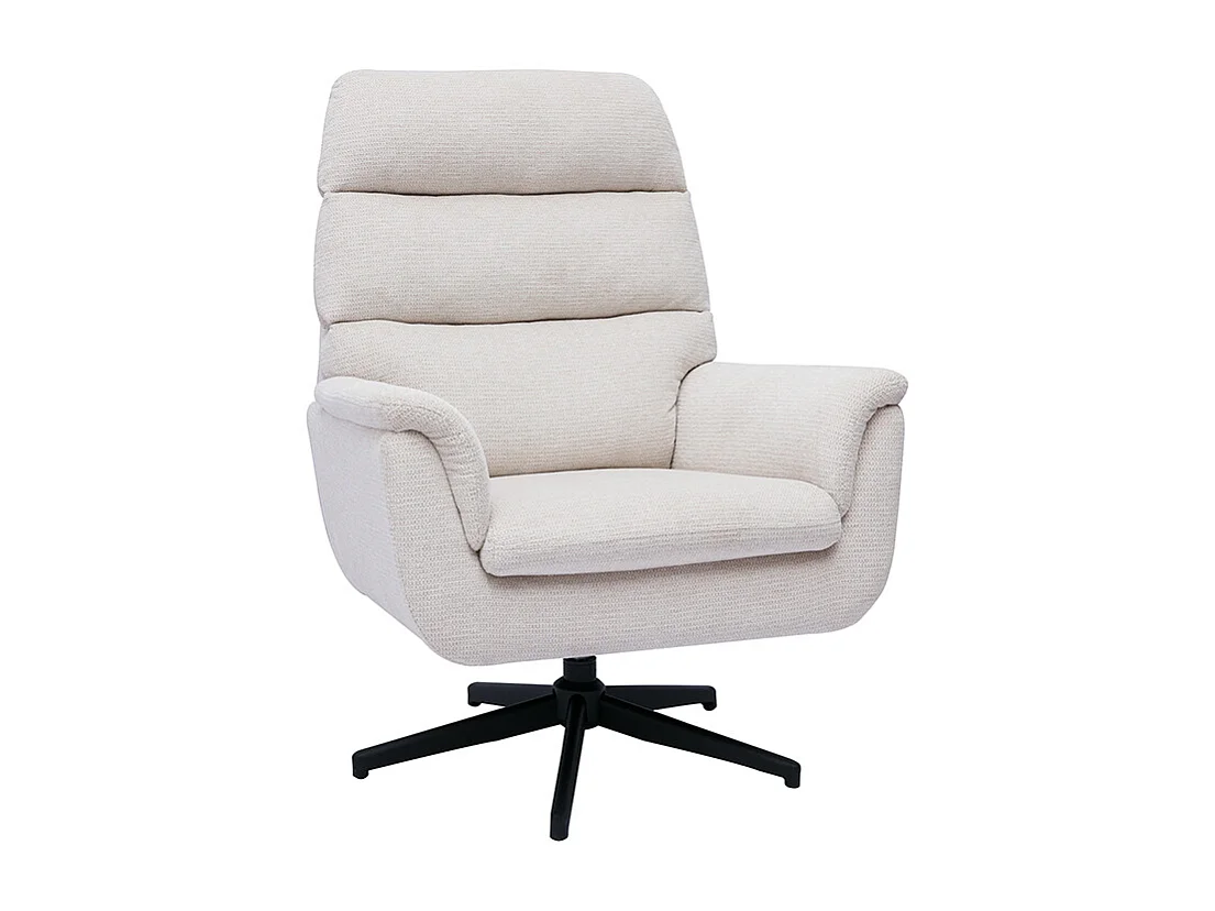 Fauteuil pivotant en tissu chenille beige et métal noir JONAH