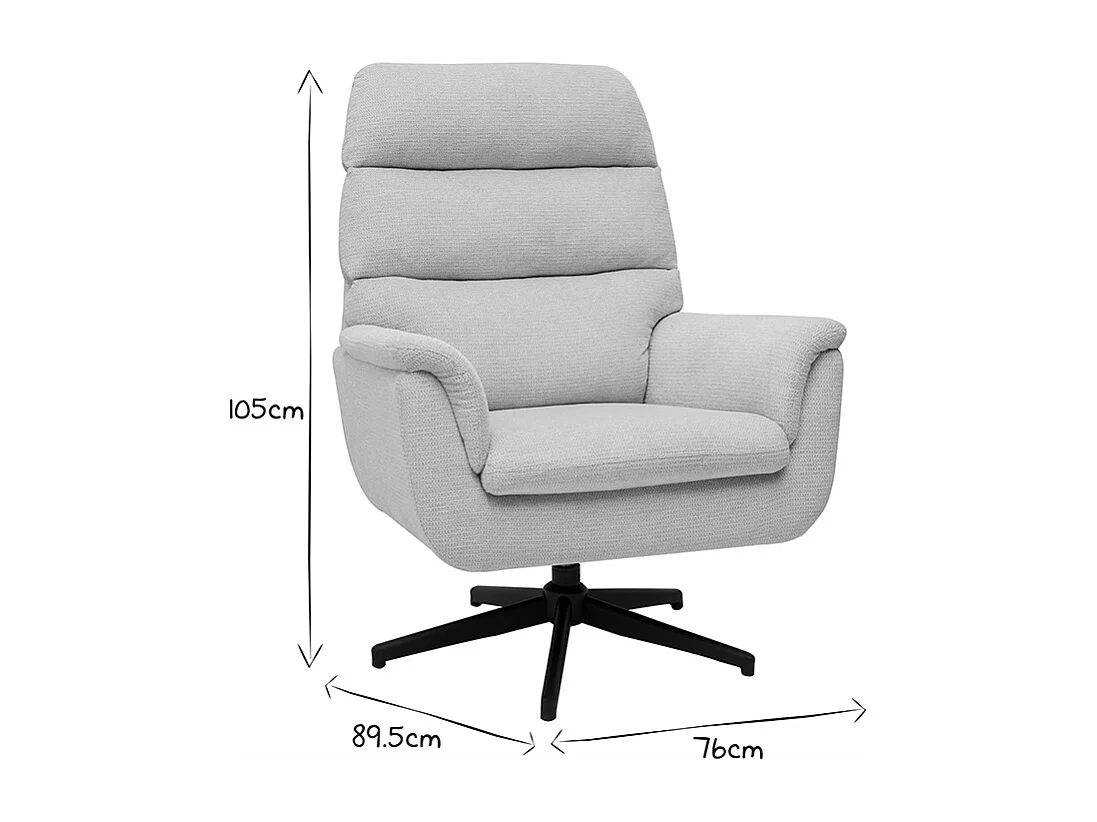 Fauteuil pivotant en tissu chenille beige et métal noir JONAH