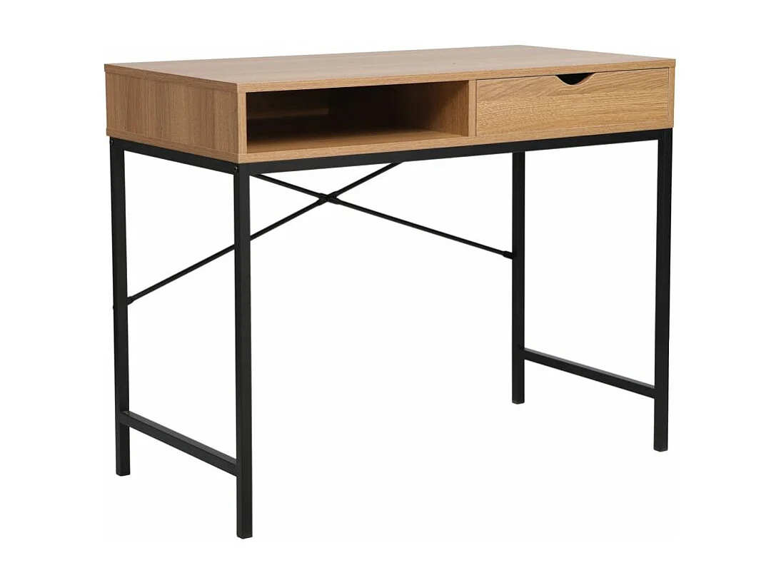Bureau avec niche et tiroir "B-027" - Marron/Noir - L 95 x H 76 cm