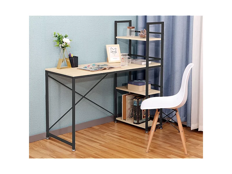 Bureau avec étagère "B-036" - Marron/Noir - L 90 x H 76 cm