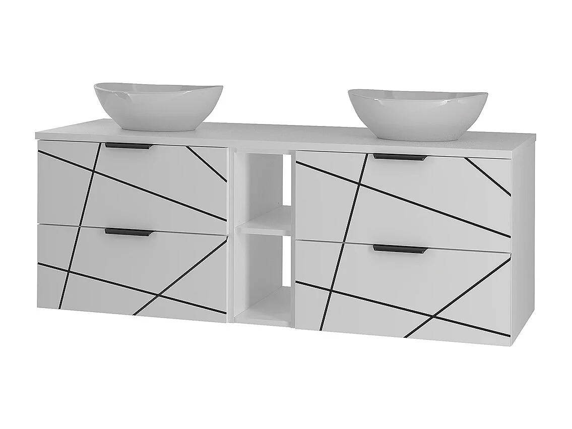 Meuble double vasque 140cm 2 niches Teren Blanc