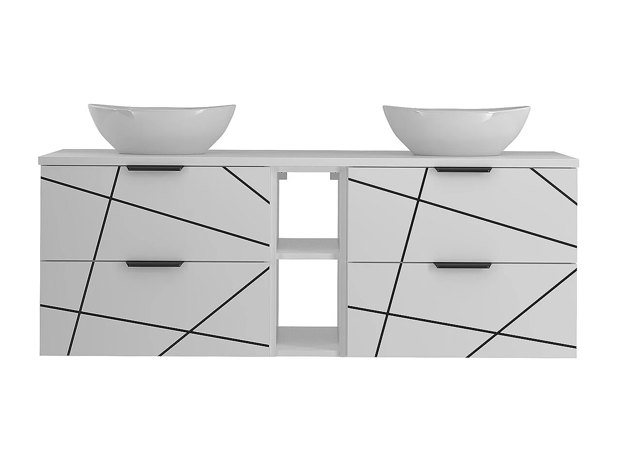 Meuble double vasque 140cm 2 niches Teren Blanc