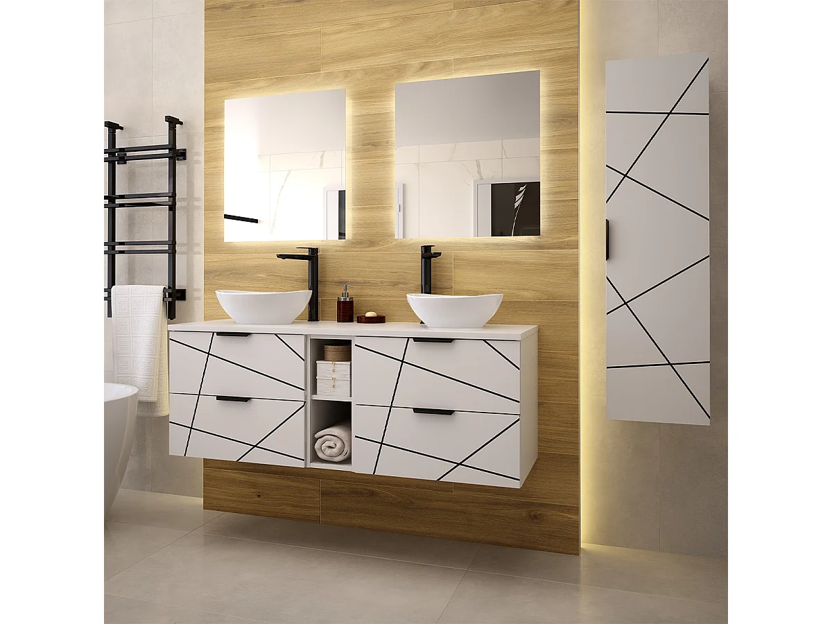 Meuble double vasque 140cm 2 niches Teren Blanc