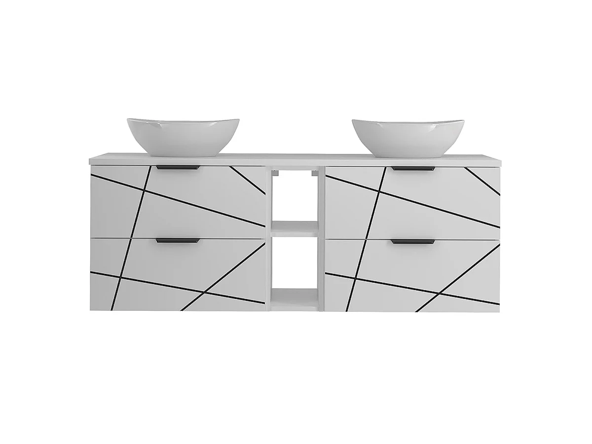 Meuble double vasque 140cm 2 niches Teren Blanc