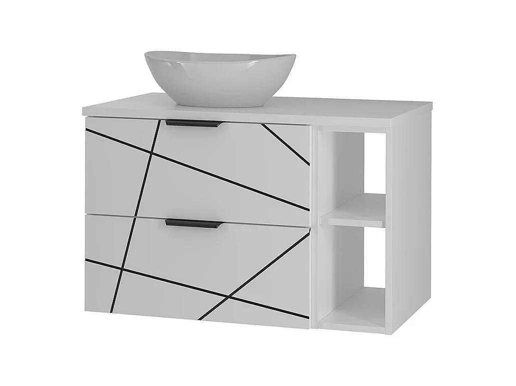 Meuble simple vasque 80cm 2 niches Teren Blanc