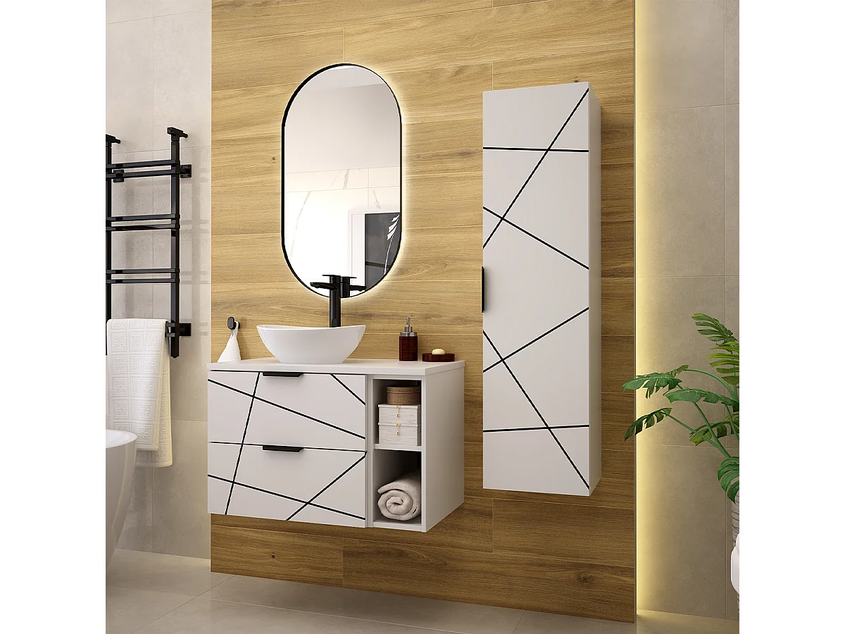 Meuble simple vasque 80cm 2 niches Teren Blanc