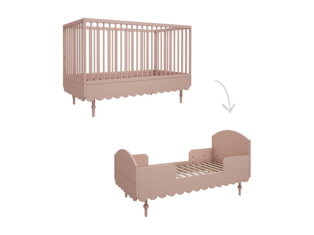 Chambre complète lit évolutif 70x140 commode à langer et armoire 2 portes Babushka Rose