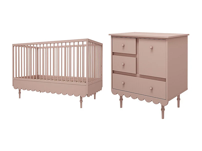 Lit évolutif 70x140 et commode 3 tiroirs Babushka Rose