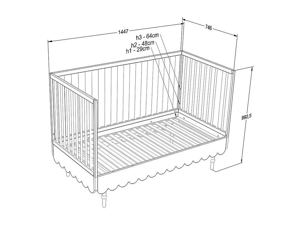 Lit évolutif 70x140 et commode 3 tiroirs Babushka Rose
