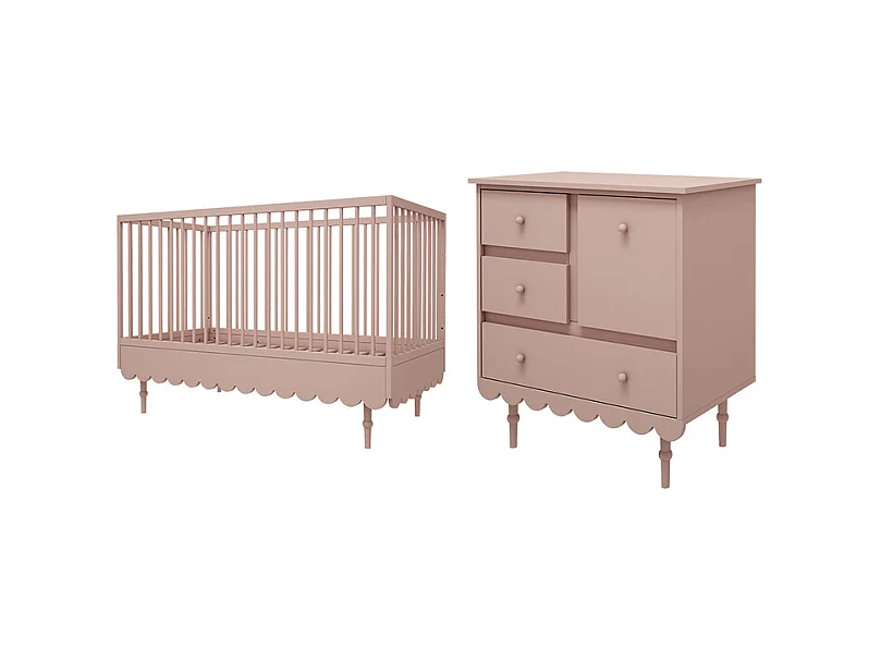 Lit évolutif 70x140 et commode 3 tiroirs Babushka Rose