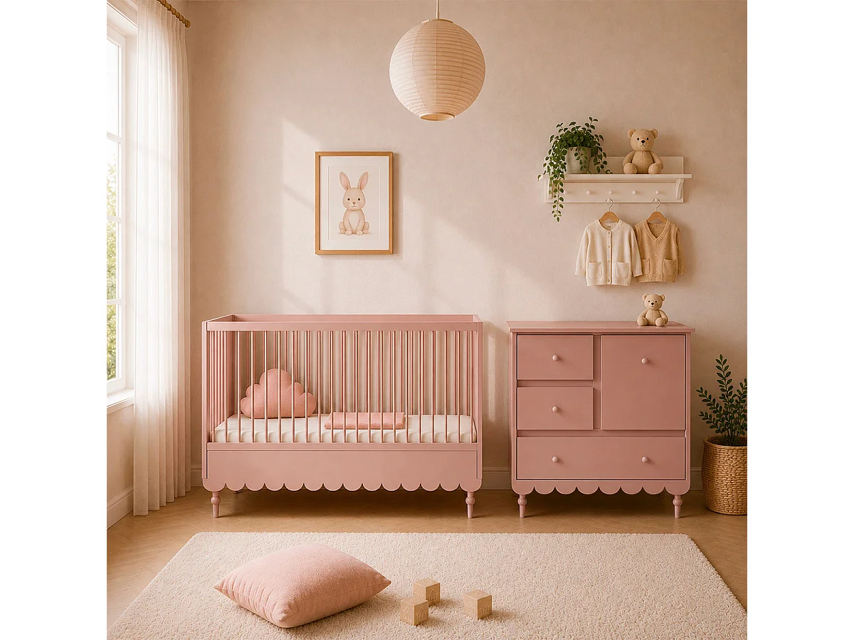 Lit évolutif 70x140 et commode 3 tiroirs Wood Luck Babushka Rose