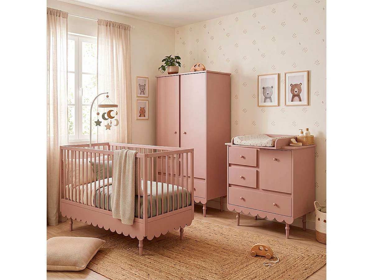 Lit évolutif 70x140 et commode 3 tiroirs Wood Luck Babushka Rose
