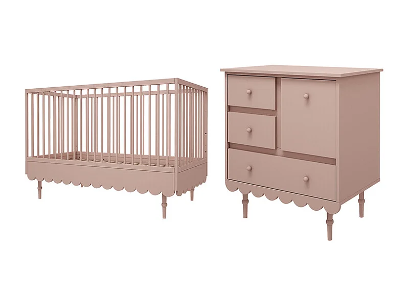 Lit évolutif 70x140 et commode 3 tiroirs Babushka Rose