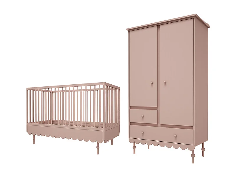 Lit évolutif 70x140 et armoire 2 portes Babushka Rose