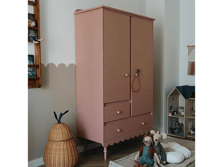Lit évolutif 70x140 et armoire 2 portes Babushka Rose