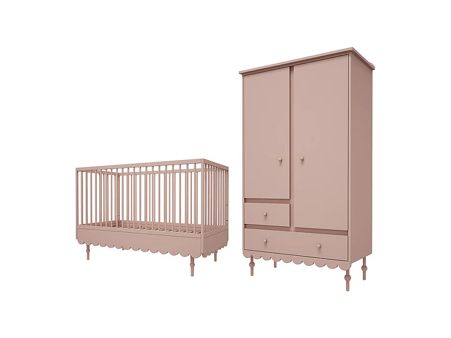 Lit évolutif 70x140 et armoire 2 portes Babushka Rose