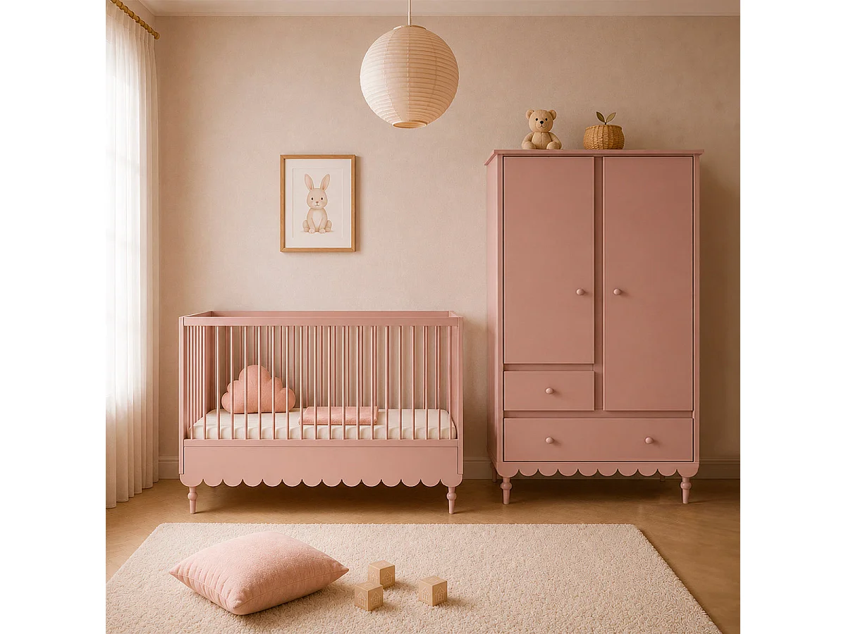 Lit évolutif 70x140 et armoire 2 portes Wood Luck Babushka Rose