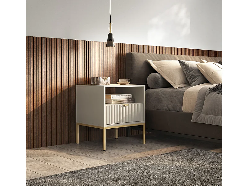 Mesita de noche con un marco dorado - beige grisáceo - 54 cm - VELLORE