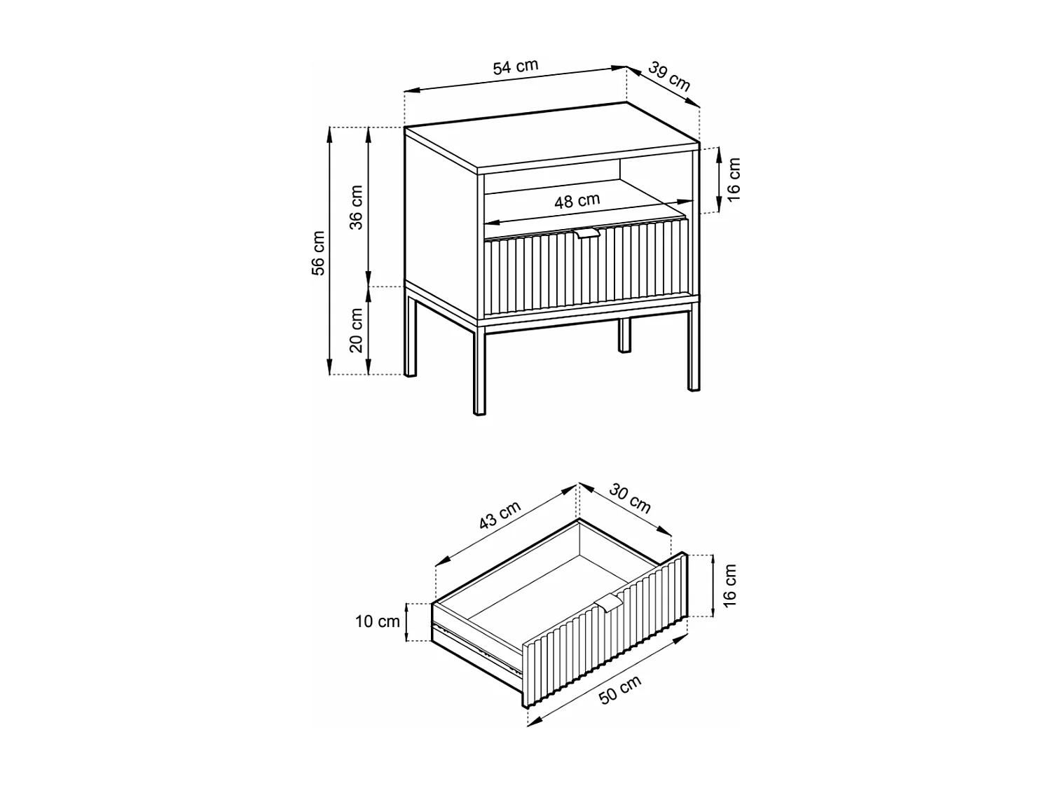 Table de chevet 1 tiroir - 54 cm - grège avec pieds dorés - VELLORE